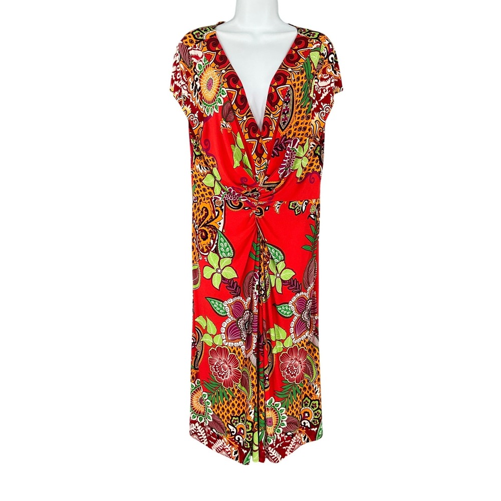 Peck & Peck Collection Dress Floral‎ Twist Front Midi Sz 12 Retro Party Festival
